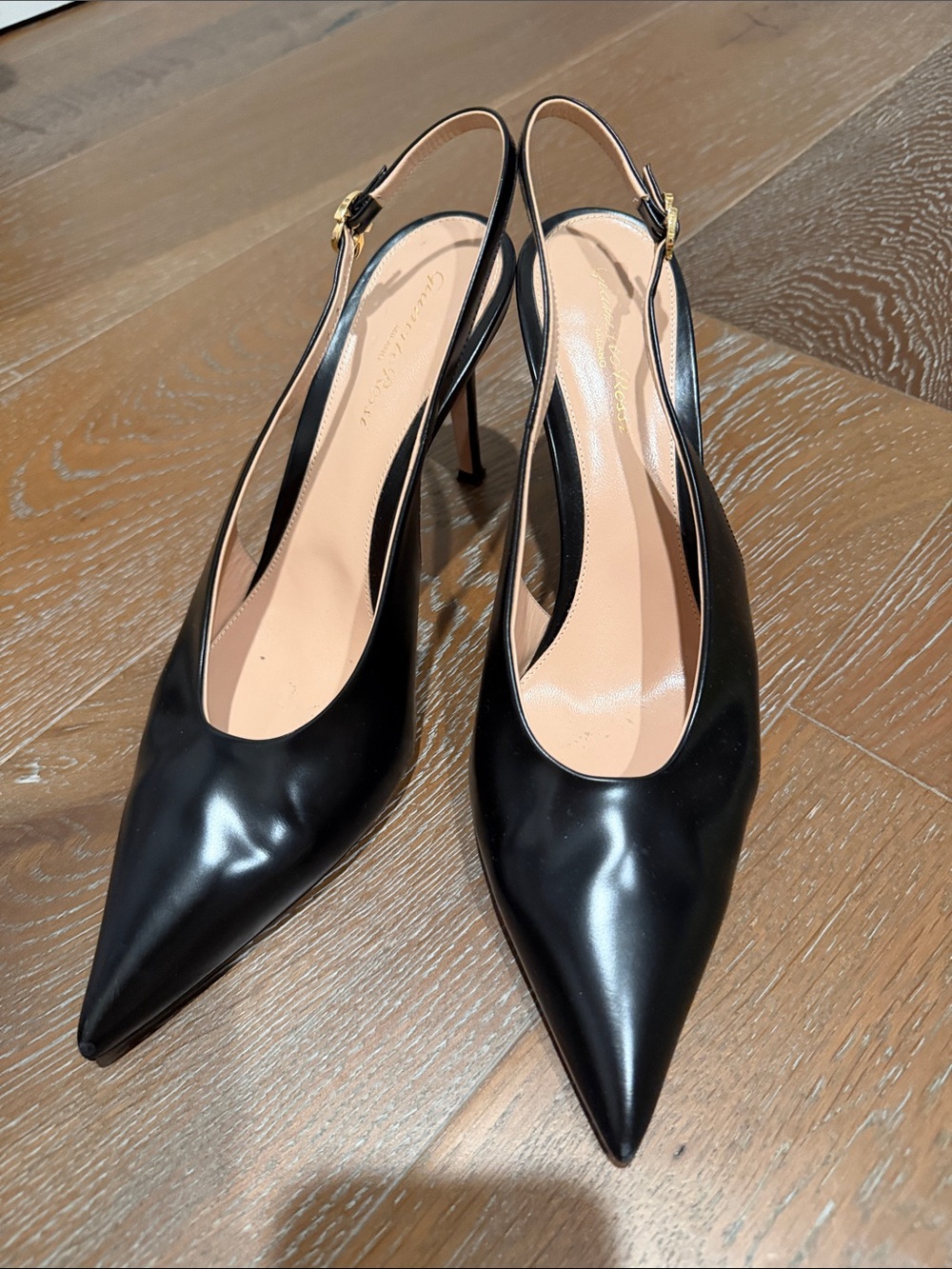Gianvito Rossi Black Pointed-Toe Slingback Pumps